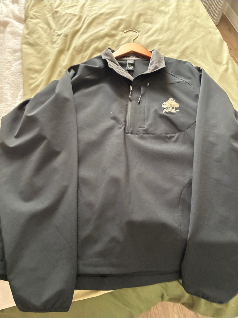 Men's Black Lightweight Quarter-Zip Windbreaker with Embroidered Logo